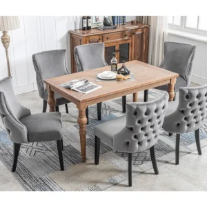 Lot de 6 chaises velours gris - Chaise 4 pieds avec piqûre de bouton structure en bois massif pour salle à manger - 91x50x...