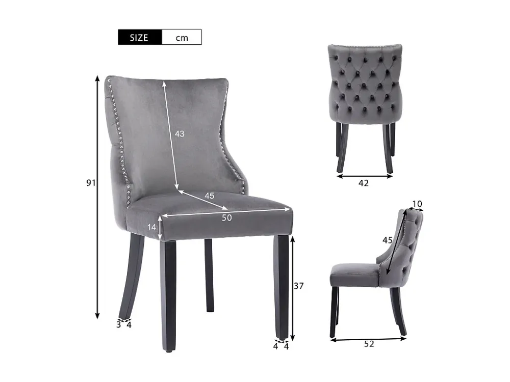 Lot de 2 chaises velours gris - Chaise 4 pieds avec piqûre de bouton structure en bois massif pour salle à manger - 91x50x...
