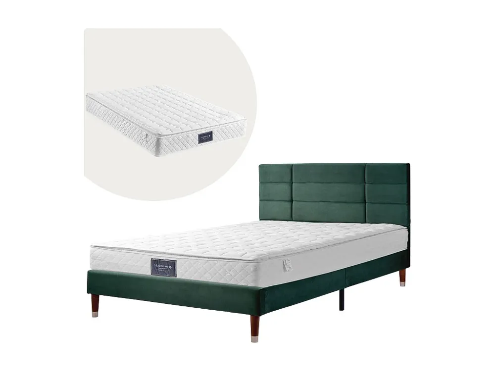 Bed met hoofdeinde - 140 x 200 cm - fluweel - groen + matras Merax