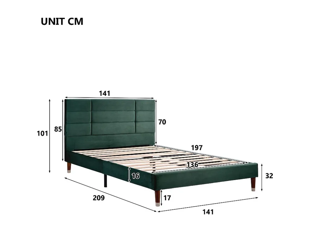 Bed met hoofdeinde - 140 x 200 cm - fluweel - groen + matras Merax