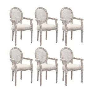 Set van 6 stoelen met armleuningen - Riet, stof en heveahout - Beige - ANTOINETTE