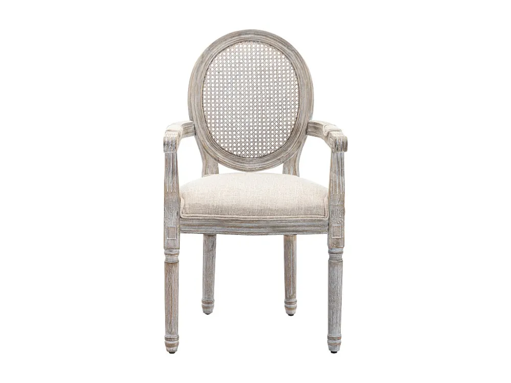 Set van 2 stoelen met armleuningen - Riet, stof en heveahout - Beige - ANTOINETTE