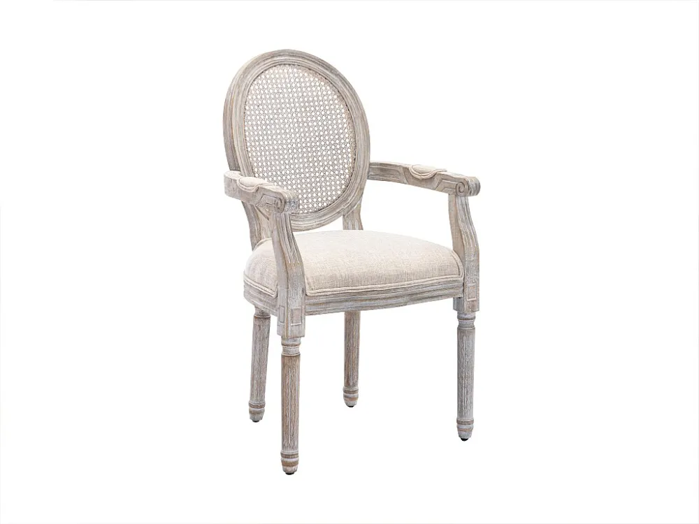 Set van 2 stoelen met armleuningen - Riet, stof en heveahout - Beige - ANTOINETTE