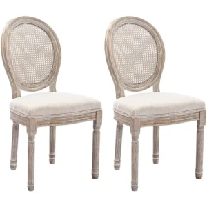 Set van 2 stoelen - Riet, stof en hevea hout - Beige - ANTOINETTE - Koop nu online