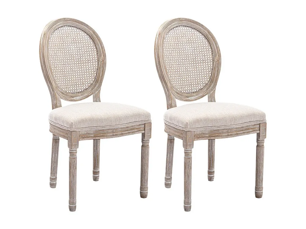 Set van 2 stoelen - Riet, stof en hevea hout - Beige - ANTOINETTE - Koop nu online