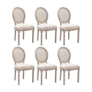 Set van 6 stoelen - Riet, stof en heveahout - Beige - ANTOINETTE - Koop nu online