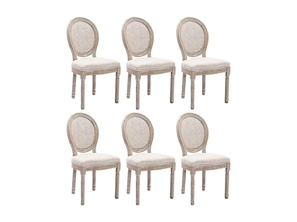 Set van 6 stoelen - Riet, stof en heveahout - Beige - ANTOINETTE - Koop nu online