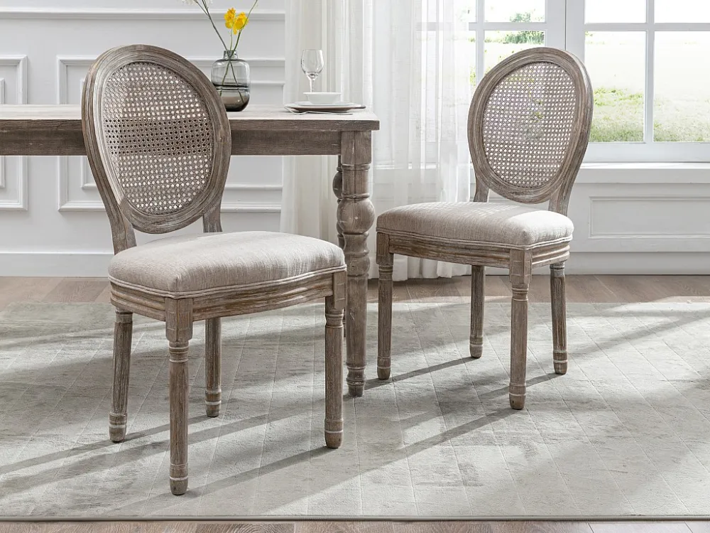Set van 6 stoelen - Riet, stof en heveahout - Beige - ANTOINETTE - Koop nu online