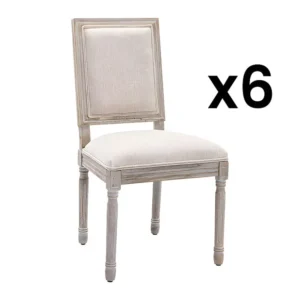 Set van 6 stoelen van stof en heveahout - Beige - AMBOISETTE
