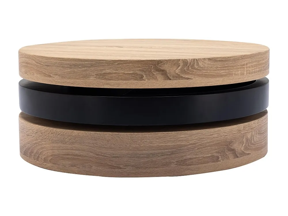Draaibare ronde salontafel met 1 nis van mdf - Zwart en licht naturel - JANITA