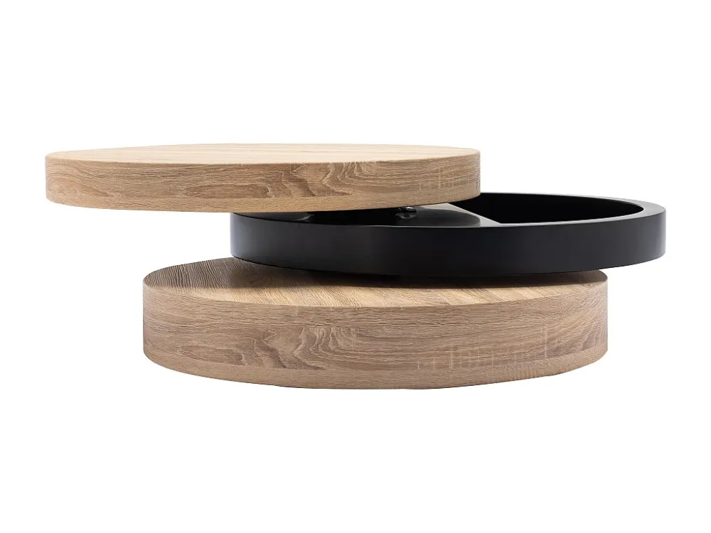 Draaibare ronde salontafel met 1 nis van mdf - Zwart en licht naturel - JANITA