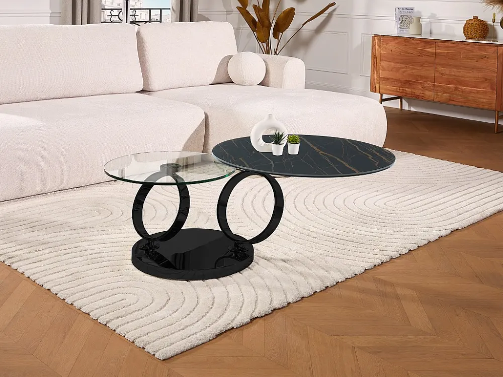Moduleerbare design-salontafel van gehard glas en keramiek JOLINE - Zwart - Koop nu goedkoop Maison Céphy
