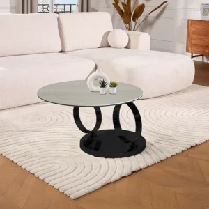 Moduleerbare salontafel van keramiek, gerookt gehard glas en metaal - Zwart en naturel - JOLINE Maison Céphy