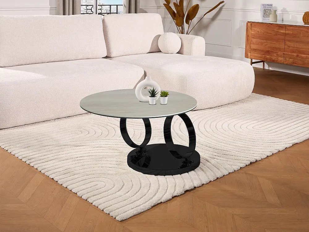 Moduleerbare salontafel van keramiek, gerookt gehard glas en metaal - Zwart en naturel - JOLINE Maison Céphy
