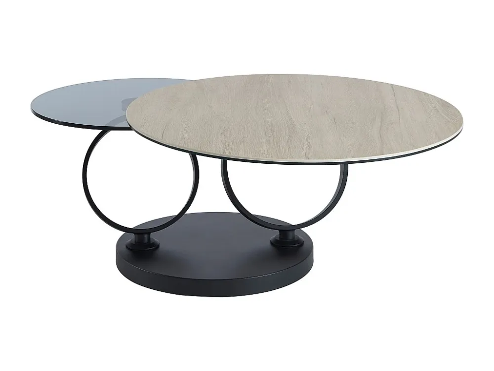 Moduleerbare salontafel van keramiek, gerookt gehard glas en metaal - Zwart en naturel - JOLINE Maison Céphy