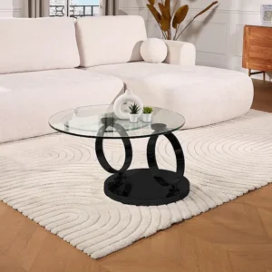 Salontafel met draaiblad JOLINE - Gehard glas - Zwart Maison Céphy
