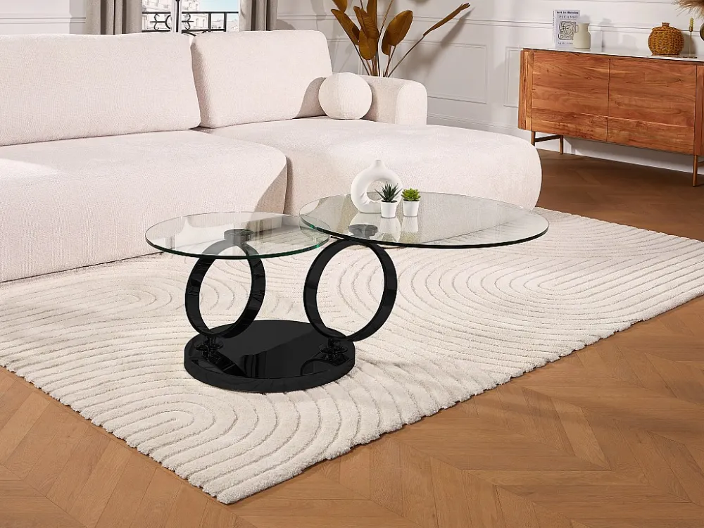 Salontafel met draaiblad JOLINE - Gehard glas - Zwart Maison Céphy