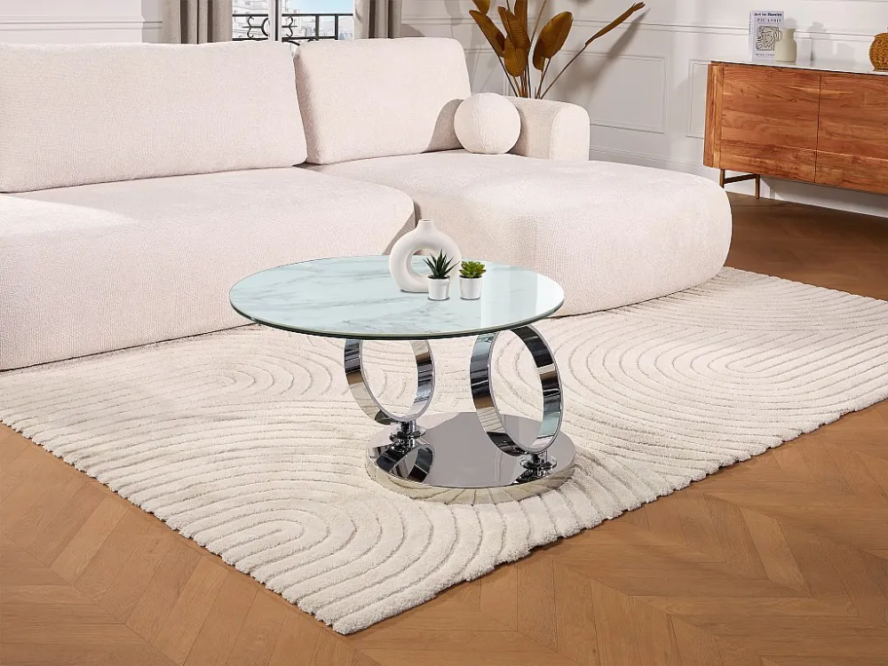 Salontafel met draaiblad JOLINE - Keramiek en gehard glas - Wit marmereffect Maison Céphy