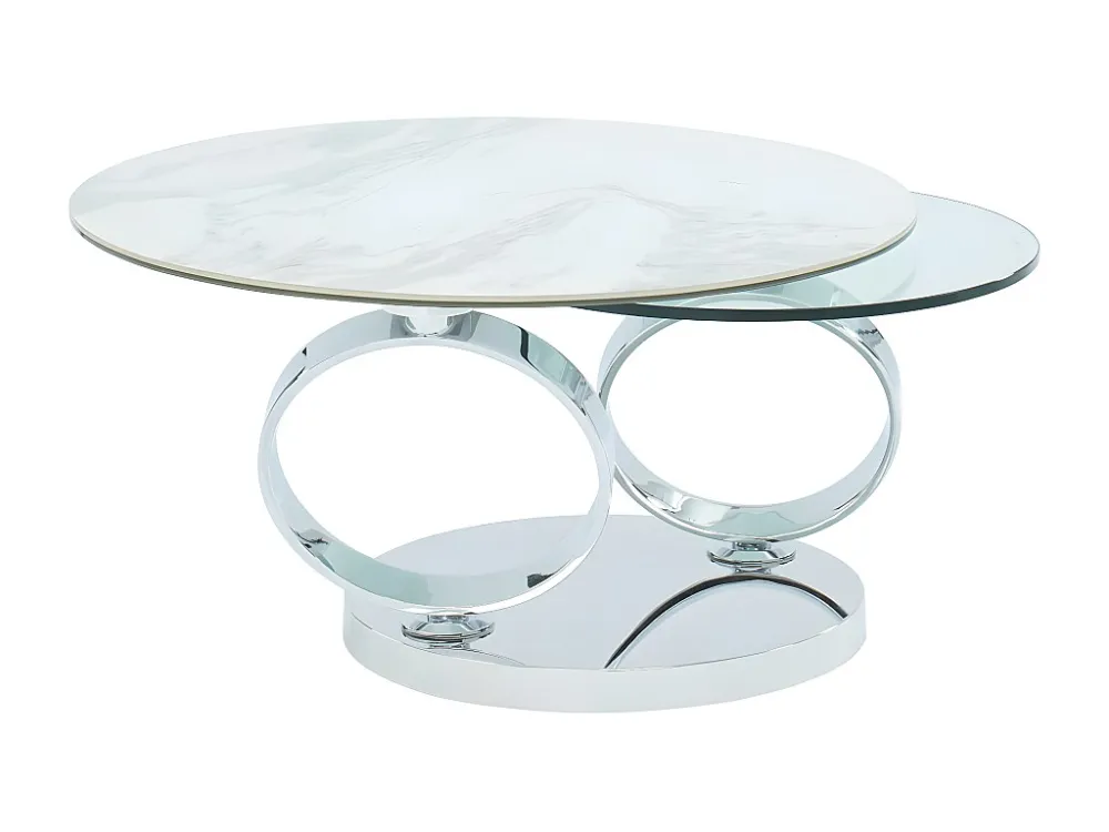 Salontafel met draaiblad JOLINE - Keramiek en gehard glas - Wit marmereffect Maison Céphy