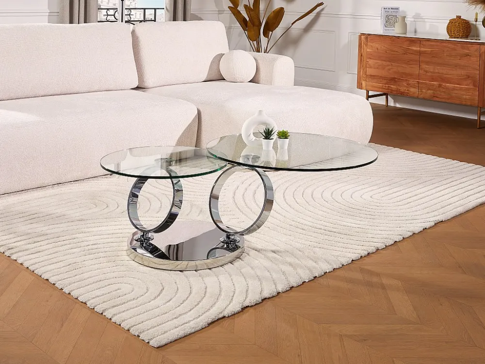 Salontafel met draaibladen JOLINE - Gehard glas & metaal Maison Céphy