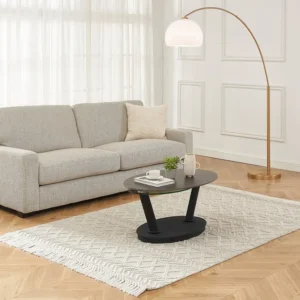 Salontafel met draaiende bladen keramiek en gehard glas - Donkergrijs en zwart - TANIOLI Maison Céphy