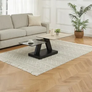 Salontafel van keramiek, gerookt gehard glas en metaal - Zwart en naturel - OYRUS Maison Céphy
