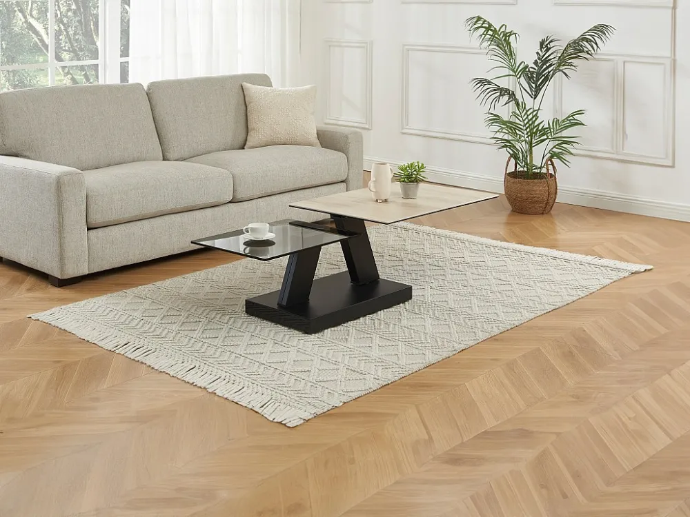 Salontafel van keramiek, gerookt gehard glas en metaal - Zwart en naturel - OYRUS Maison Céphy