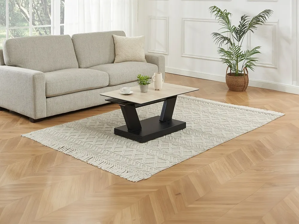 Salontafel van keramiek, gerookt gehard glas en metaal - Zwart en naturel - OYRUS Maison Céphy