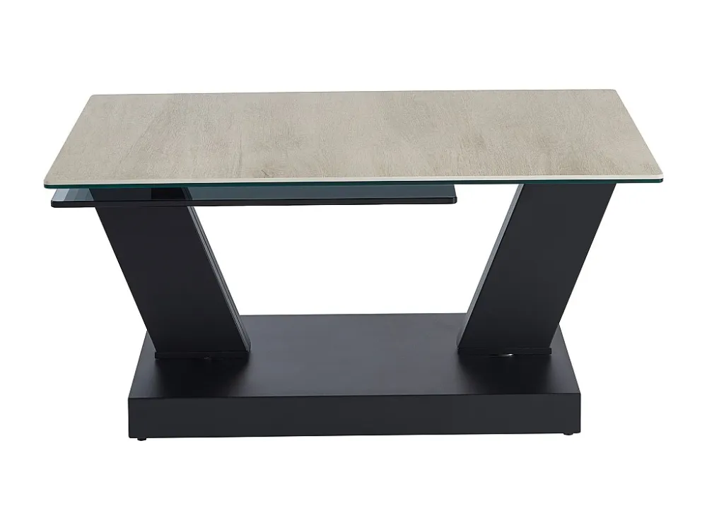 Salontafel van keramiek, gerookt gehard glas en metaal - Zwart en naturel - OYRUS Maison Céphy