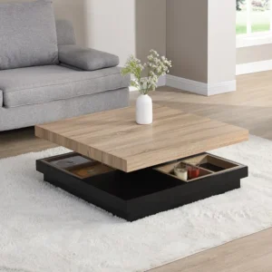 Salontafel - Draaibaar tafelblad - Zwart en licht naturelkleurig gelakt mdf - FAUSTO