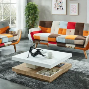 Salontafel FAUSTO II - Draaiblad - Wit gelakt mdf en eiken
