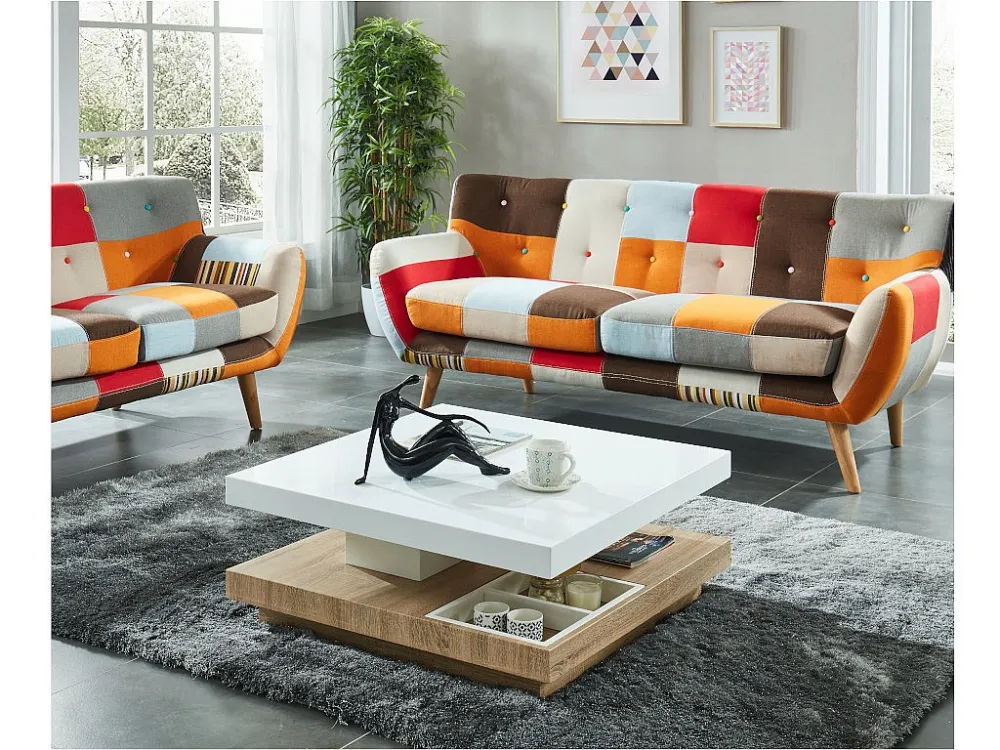 Salontafel FAUSTO II - Draaiblad - Wit gelakt mdf en eiken