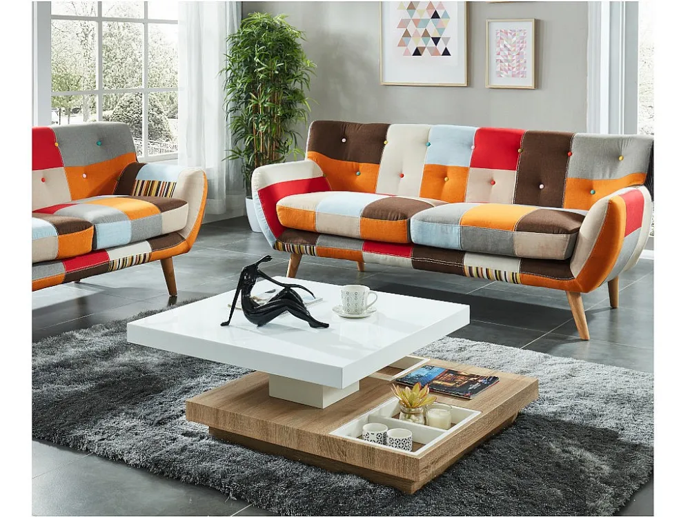 Salontafel FAUSTO II - Draaiblad - Wit gelakt mdf en eiken