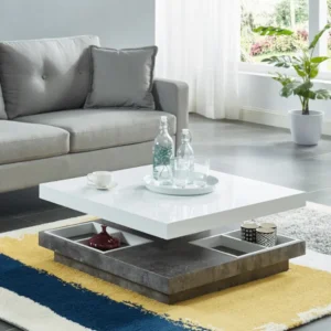 Salontafel FAUSTO II - Draaiblad - Wit gelakt mdf en beton