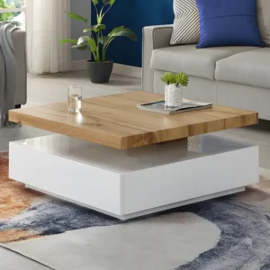 Salontafel KYRIA - 1 lade & draaiblad - MDF - Kleur: Wit & eik - Koop nu goedkoop online