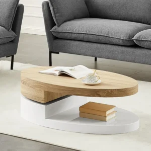 Salontafel met draaibaar tafelblad - Mdf - Naturel en wit - VITALY