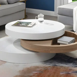 Salontafel met draaiblad JANITA - MDF - Eik en wit - Koop goedkoop uw online meubelshop