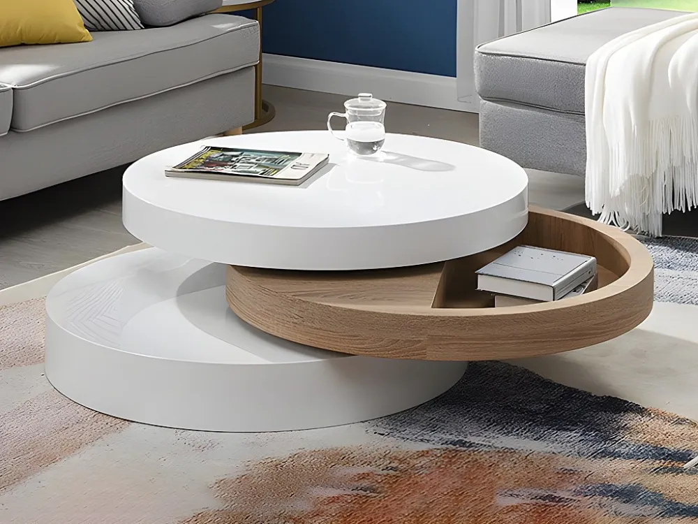 Salontafel met draaiblad JANITA - MDF - Eik en wit - Koop goedkoop uw online meubelshop