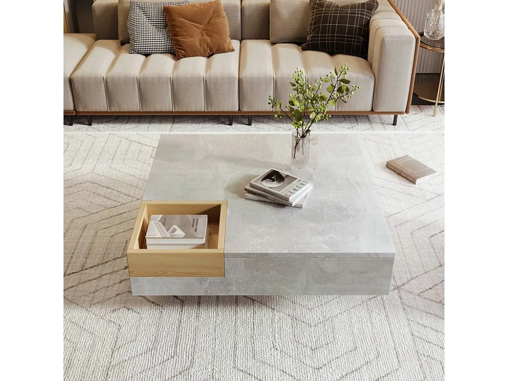 Table basse carré 72x72x30 cm, table de salon, table d'appoint avec boîte de rangement amovible, coloris gris