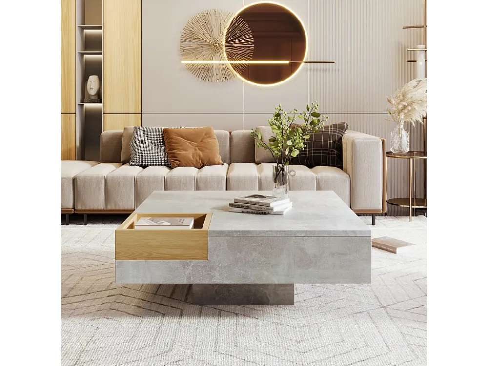 Table basse carré 72x72x30 cm, table de salon, table d'appoint avec boîte de rangement amovible, coloris gris