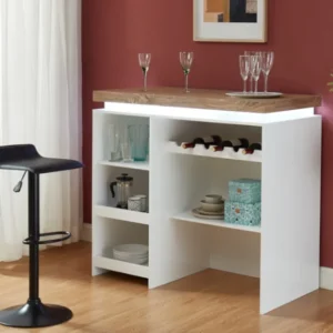 Barmeubel HALO II - Wit gelakt MDF - LEDs-Wit en eik-Koop nu eenvoudig en goedkoop online