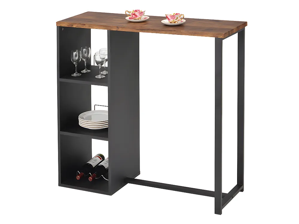 Barmeubel MORENA - Metaal en MDF - Blad walnoteneffect