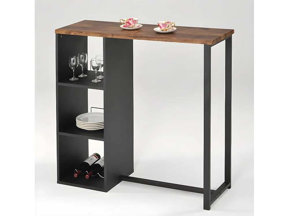 Barmeubel MORENA - Metaal en MDF - Blad walnoteneffect