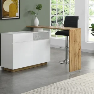 Draaibaar barmeubel ELDIR- 2 deuren, 1 lade en 1 nis - MDF - Witgelakt & eiken - Koop nu