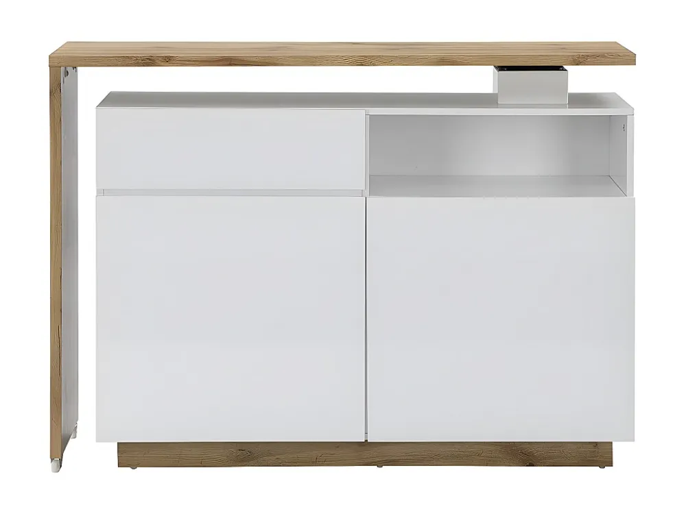 Draaibaar barmeubel ELDIR- 2 deuren, 1 lade en 1 nis - MDF - Witgelakt & eiken - Koop nu