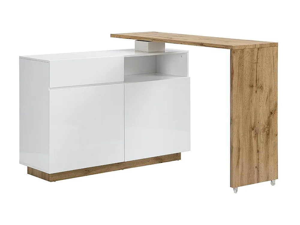 Draaibaar barmeubel ELDIR- 2 deuren, 1 lade en 1 nis - MDF - Witgelakt & eiken - Koop nu