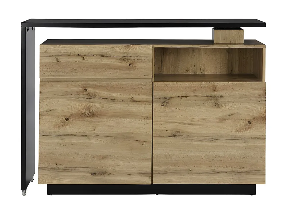 Draaibaar barmeubel ELDIR - 2 deuren, 1 lade en 1 nis - MDF - Eiken & zwart - Koop online