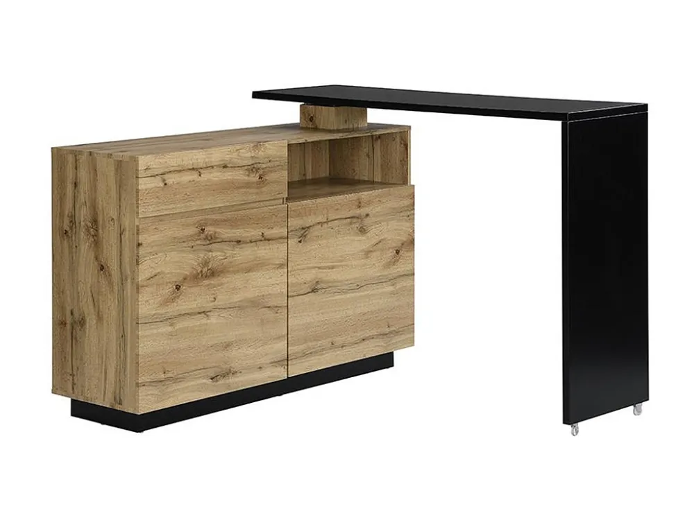 Draaibaar barmeubel ELDIR - 2 deuren, 1 lade en 1 nis - MDF - Eiken & zwart - Koop online