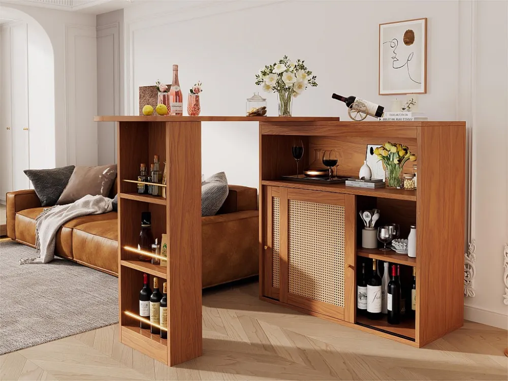 Buffet、Draaibaar en uitschuifbaar barmeubel - met verstelbare planken - vintage charme - Bruin ModernLuxe