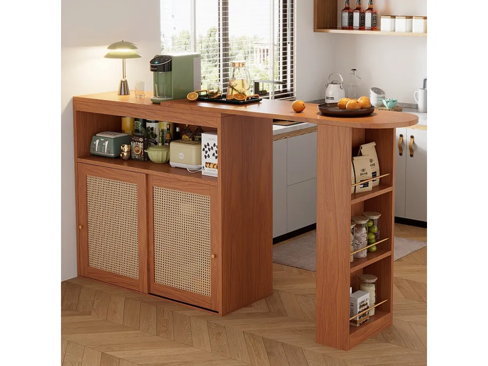 Buffet、Draaibaar en uitschuifbaar barmeubel - met verstelbare planken - vintage charme - Bruin ModernLuxe